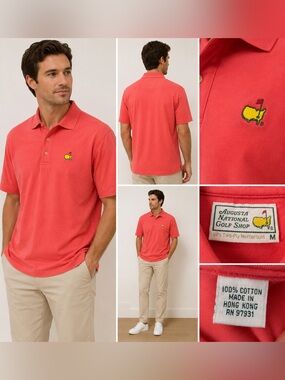 Augusta National Golf Shop Masters Polo Shirt Men's Medium Coral Pink Cotton